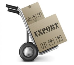 handtruck with boxes on it labeled export